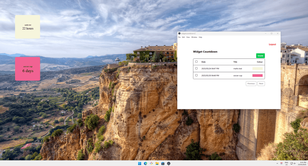 Widget Countdown running on Windows — made with QuickElectron